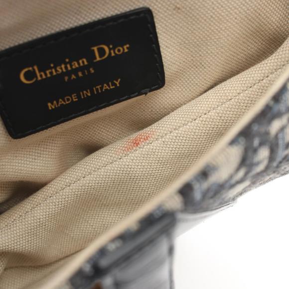 Dior Saddle Oblique Handbag Canvas Leather Beige Navy Blue - Picture 5 of 9